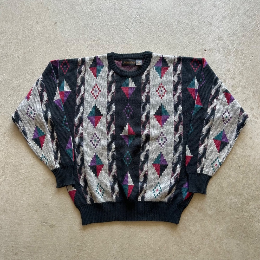 Vintage 90s Michael Gerald Geometric Sweater Size XL Multicolor Knit Pullover